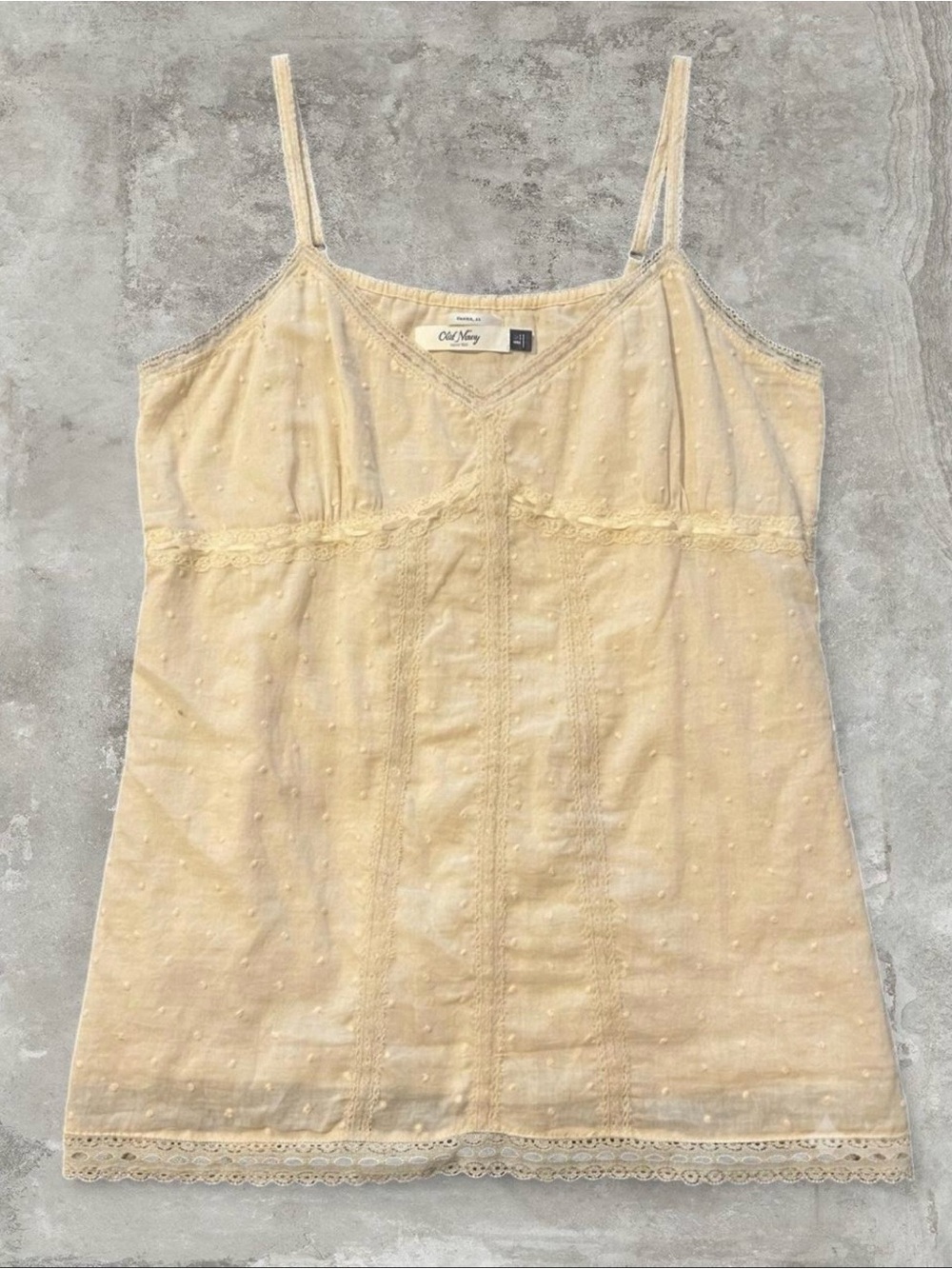 Vintage Old Navy Cream Swiss Dot Lace Trim Cami Top